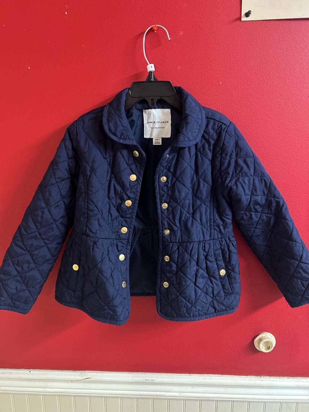 Janie and Jack Navy Quilted Puffer Jacket with Gold Buttons size 3-4